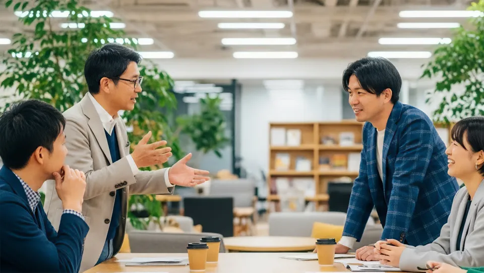 オフィスでの打合せの様子(ホームページ用の社内風景の作例)
